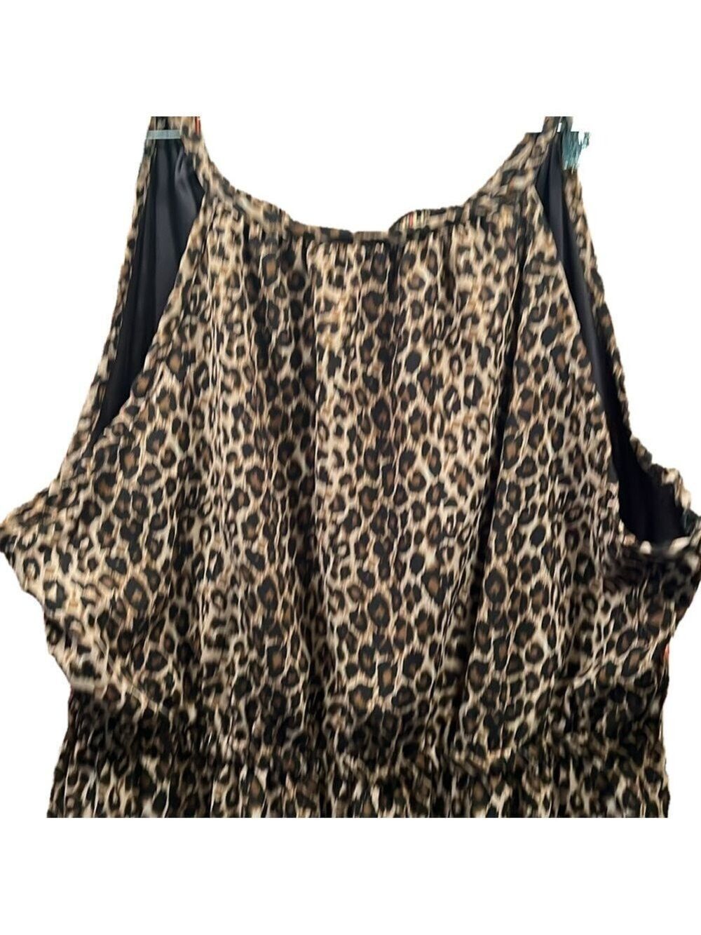 Blush Leopard Print Dress, SZ 3X, PTP 25”, F. length 47”, B 55”, black lined - Picture 4 of 9